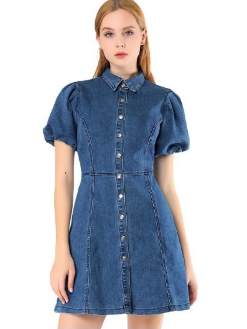Allegra K Dress! Button Down, Pockets Puff Sleeve and  Collared Jean Dresses!